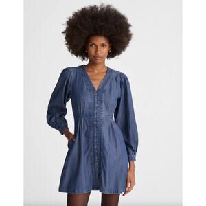 Madewell Denim Button Front Mini Dress Size 4 Blue Pockets NZ187